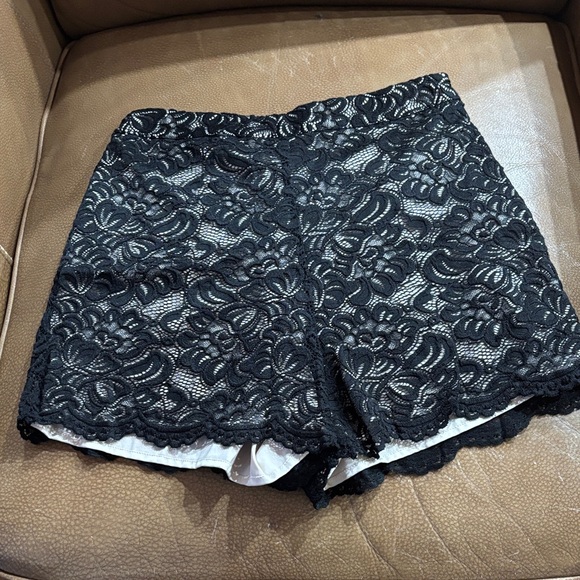 bebe Pants - Bebe Black and Ivory Lace/Satin Shorts